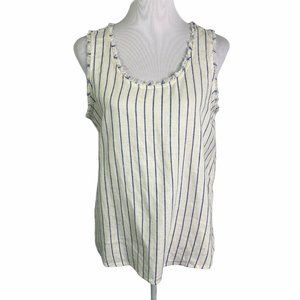 Caslon Ivory Blue Striped Linen  Scoop Neck Top